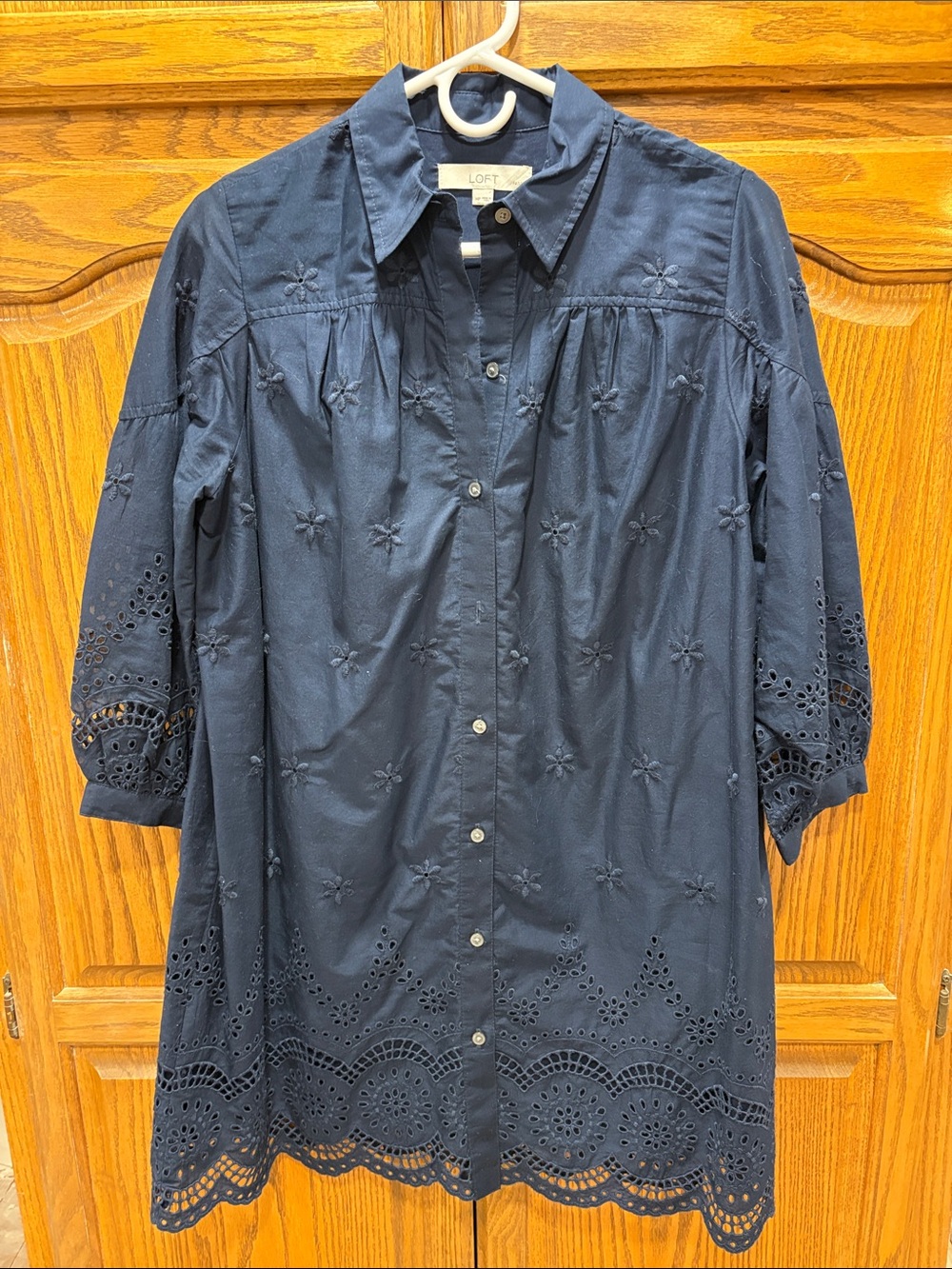 LOFT Navy Button-Down Dress with Collar